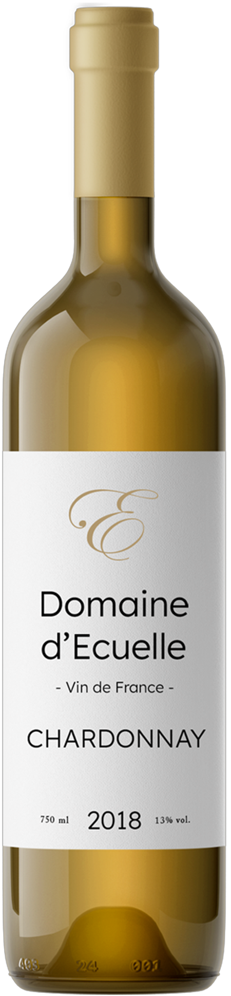 Image d'une bouteille de vin blanc Chardonnay de 2018